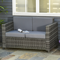 Outsunny 2 Seater Grey Rattan Padded Garden Loveseat