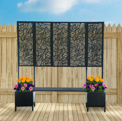 Ornate Bench with Planters and Trellis Black
