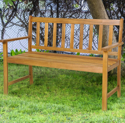 Costway 2 Seater Wooden Patio Bench with Armrests