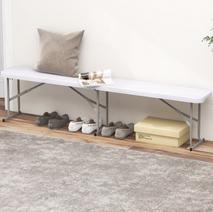 Costway 3 Seater White Plastic Folding Bench with Carry Handle
