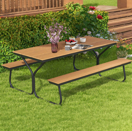 Costway 8 Seater Brown Outdoor Picnic Bench Set