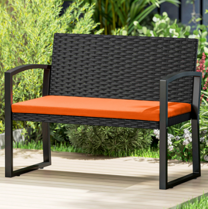 Outsunny 2 Seater Orange Resin Wicker Rattan Garden Bench with Cushion